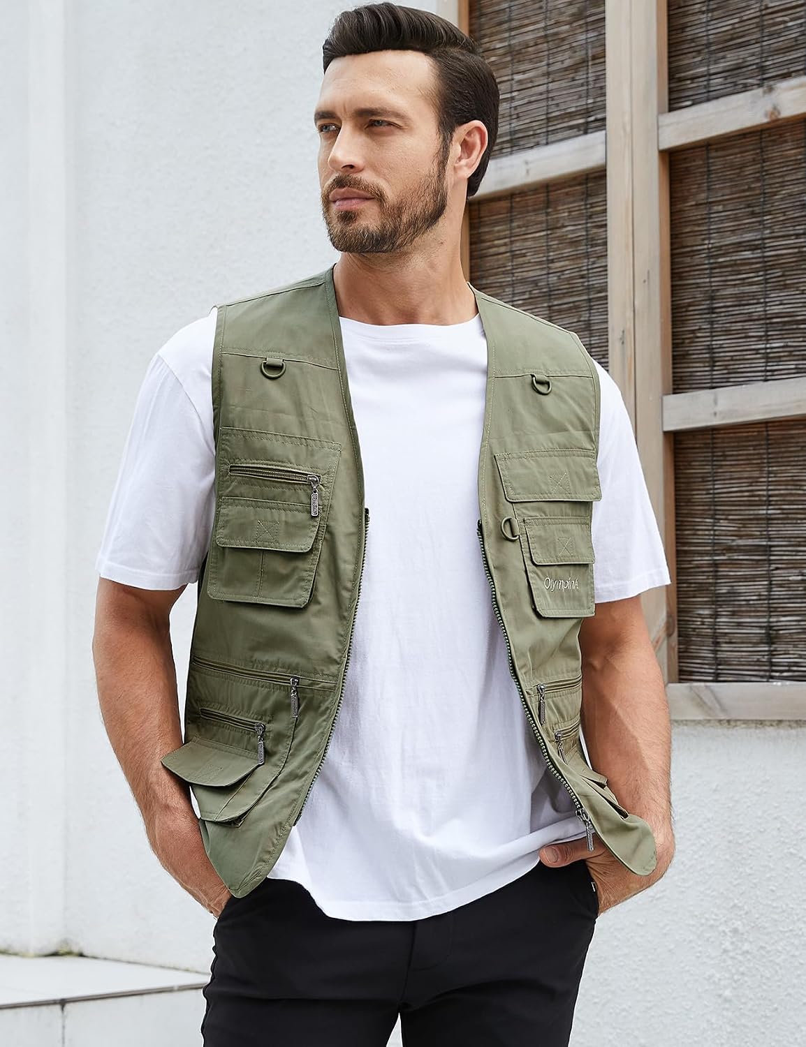 Gihuo Men's Fishing Vest Utility Safari Travel Vest with Pockets Outdoor Work Photo Cargo Fly Summer Vest