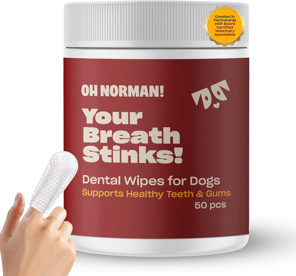 OH NORMAN! Dog Dental Finger Wipes, Fresh Breath, Vet Developed, 50 Ct