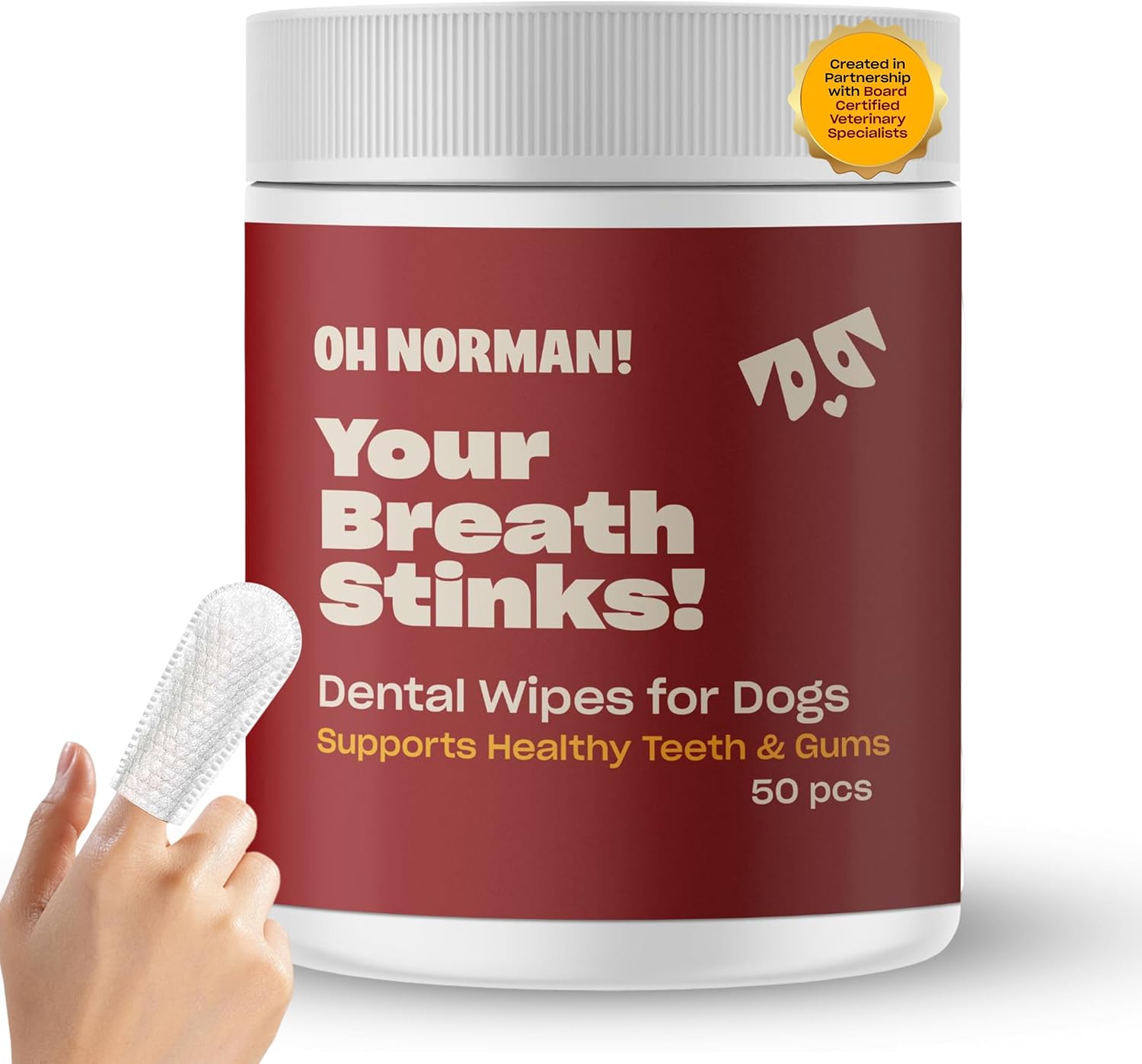 OH NORMAN! Dog Dental Finger Wipes, Fresh Breath, Vet Developed, 50 Ct