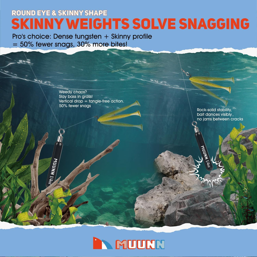 Tungsten Skinny Drop Shot Weights with Rotating Round Eye