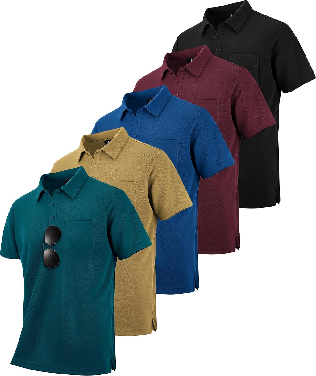 SCODI 5 Pack Mens Pocket Polo Shirts Short Sleeve Golf Casual Work T-Shirt