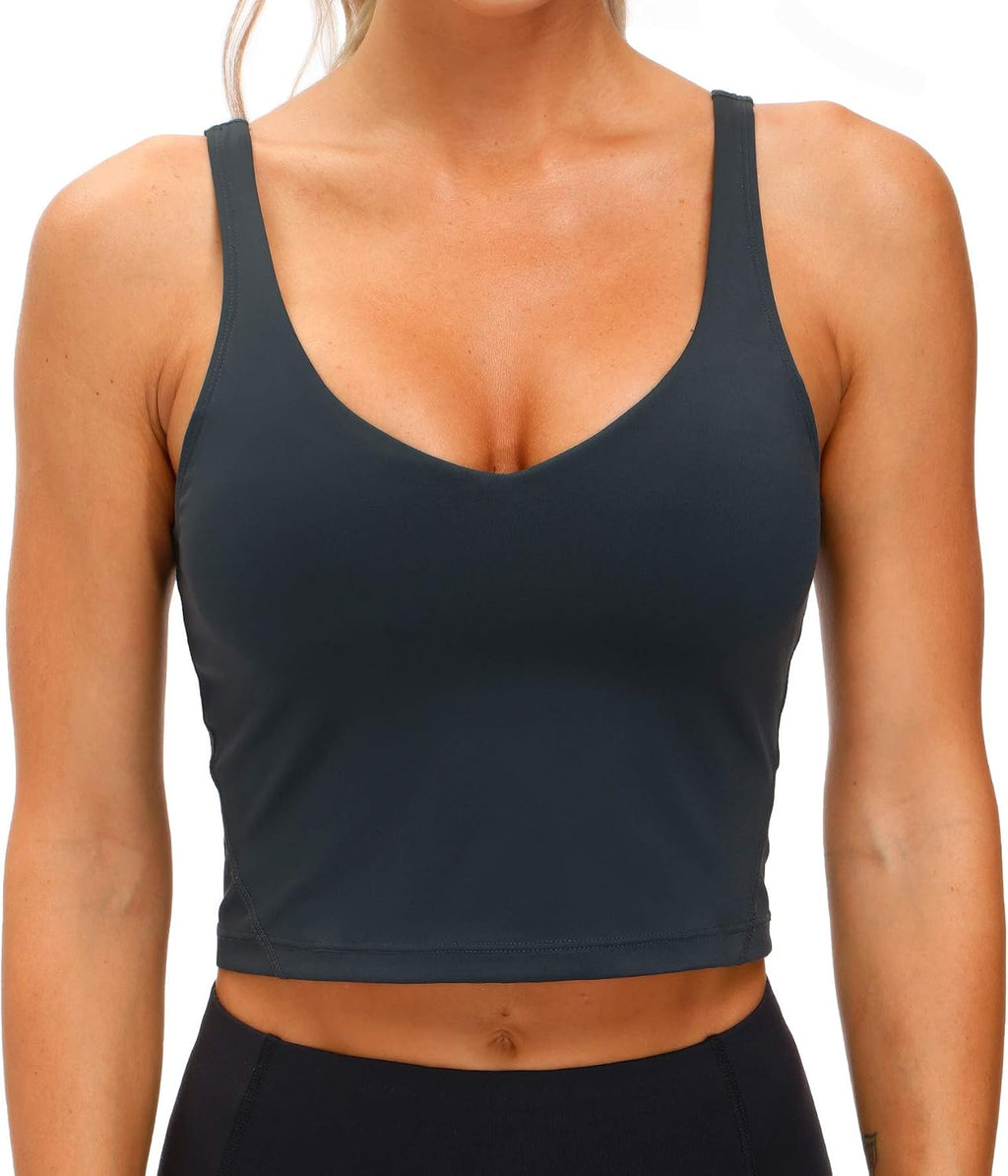 THE GYM PEOPLE Women’s Longline Sports Bra Wirefree Padded Medium Support Yoga Bras Gym Running Workout Tank Tops