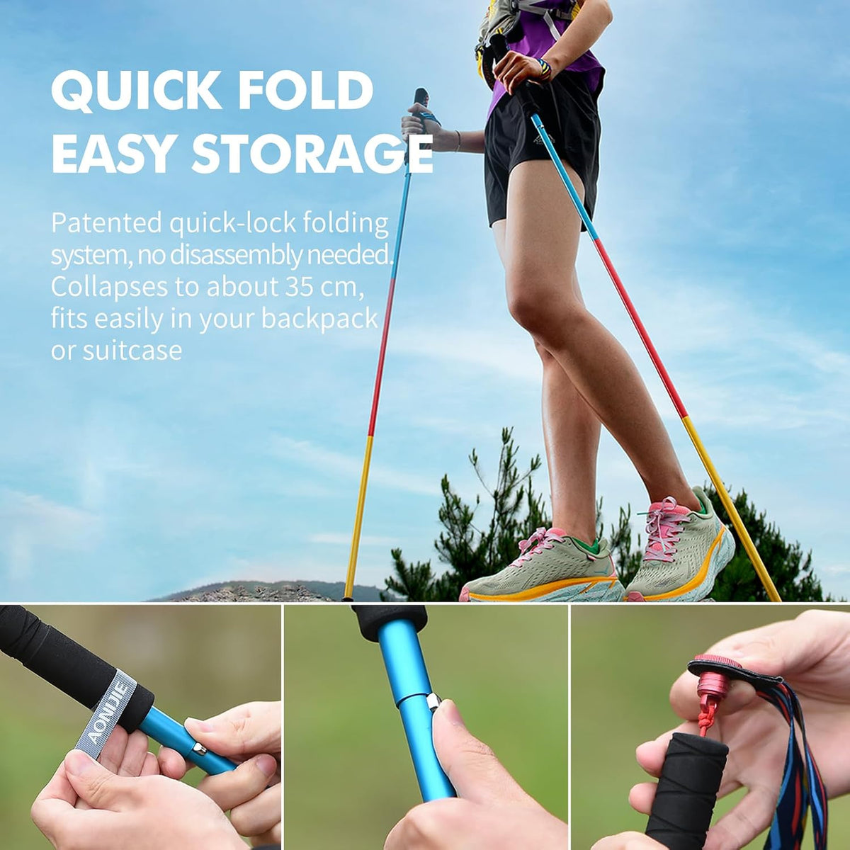 AONIJIE Collapsible Trekking Poles 2-Pack Walking Hiking Sticks for Running