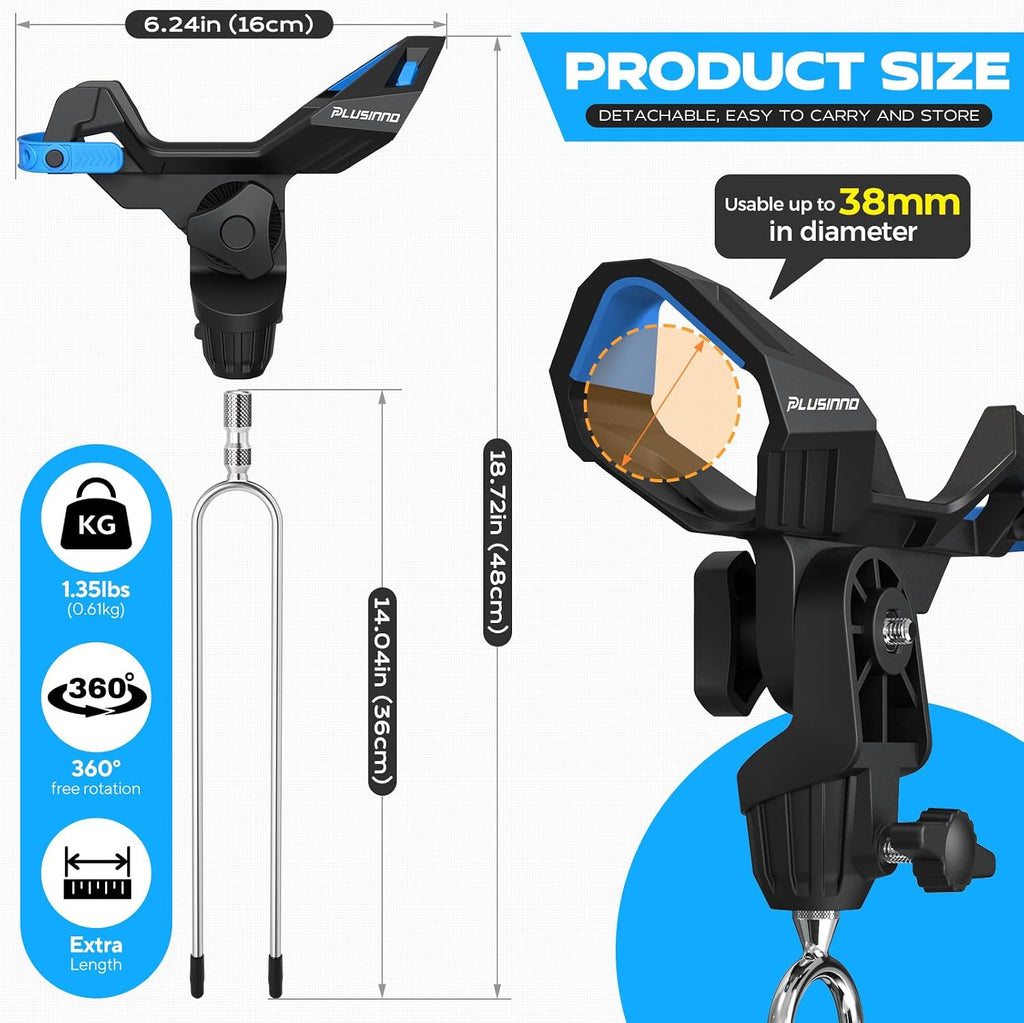 PLUSINNO 1/2/4 Pack Fishing Rod Holder for Ground, Upgraded Rod Holders for Bank Fishing, 360 Degree Adjustable Fishing Rod Holder Equipment, Fishing Gear, Fishing Gifts for Men.
