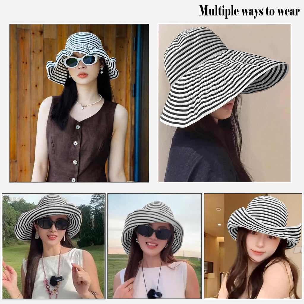 huablo Brim Sun Hats for Women Striped Hat Floppy Packable SPF UPF 50 UV Protection Beach Vacation Hat