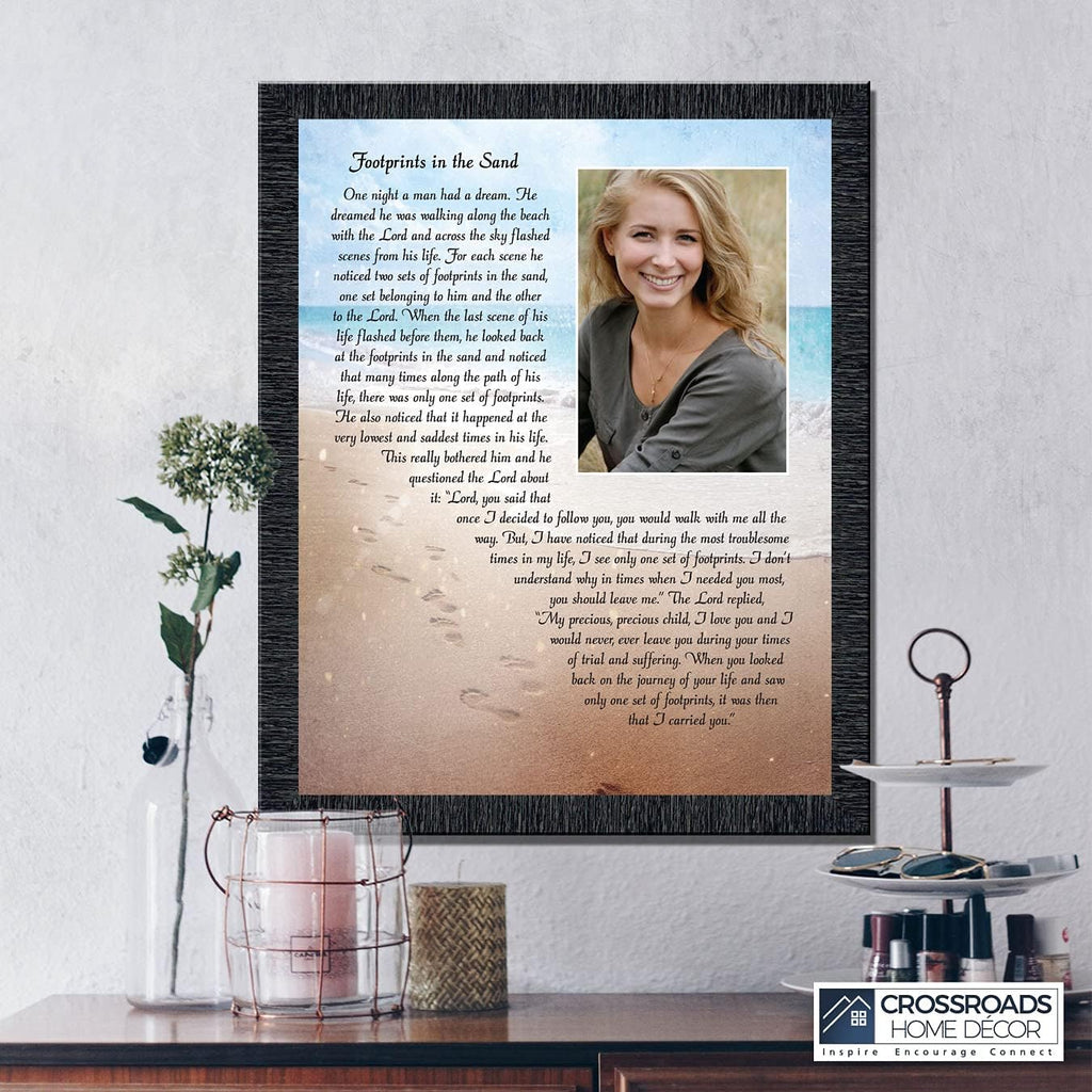Footprints in the Sand Inspirational Wall Art, Beach Decor, Christian Gifts for Women and Men, Christian Wall Decor, Get Well Soon, Encouraging Scripture Wall Art, Framed Sympathy Gift 5008CH