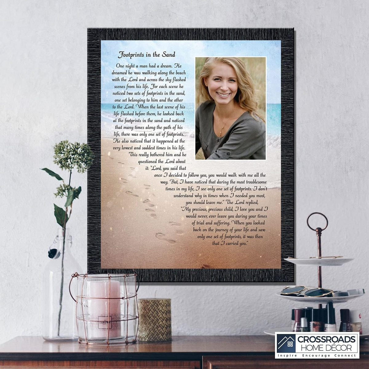 Footprints in the Sand Inspirational Wall Art, Beach Decor, Christian Gifts for Women and Men, Christian Wall Decor, Get Well Soon, Encouraging Scripture Wall Art, Framed Sympathy Gift 5008CH