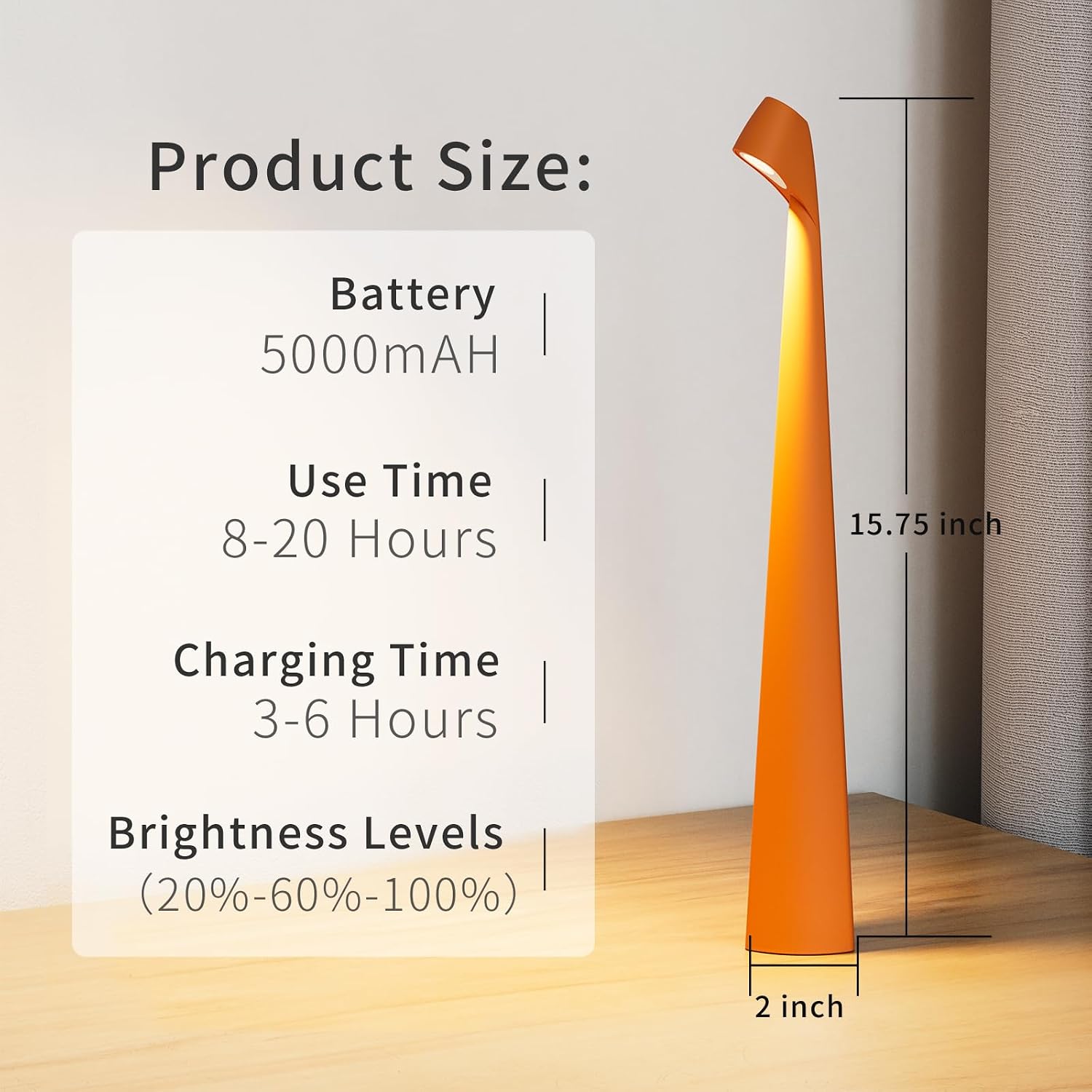 HAPYGI Cordless Rechargeable Reading Metal Table Lamp, 3-Level Brightness
