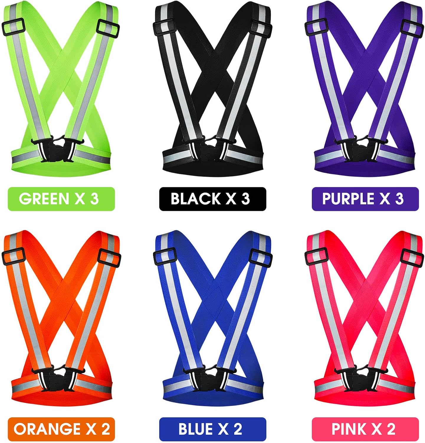 Macarrie 15 Pcs High Visible Reflective Running Vest Bulk Adjustable Safety Vest Elastic Straps Gear Night Walking Outdoor
