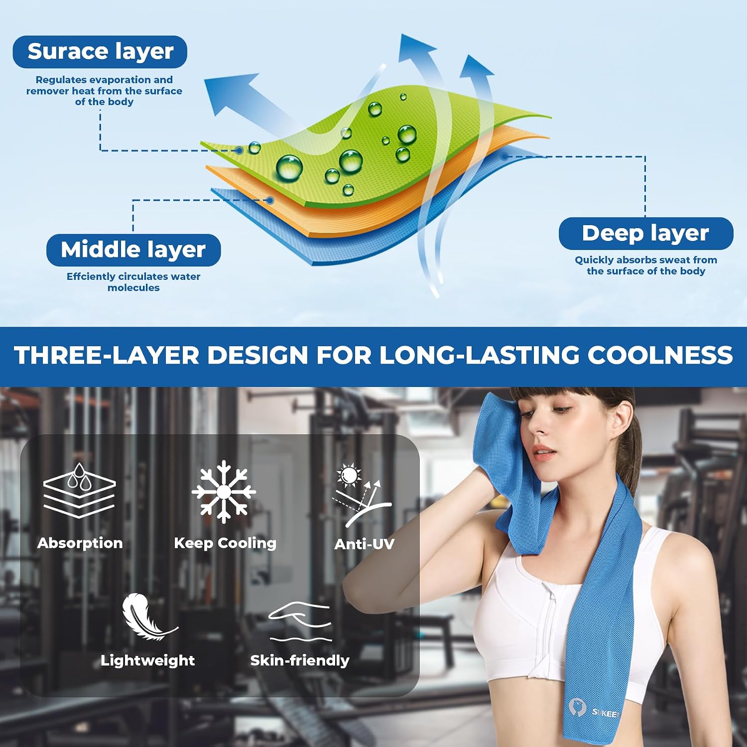 Sukeen Cooling Towels 6 Pack (40"x 12"), Cooling Towels for Neck and Face, Cooling Rags, Lightweight Soft Breathable Towels for Yoga, Sport, Workout, Running, Gym, Camping, Fitness