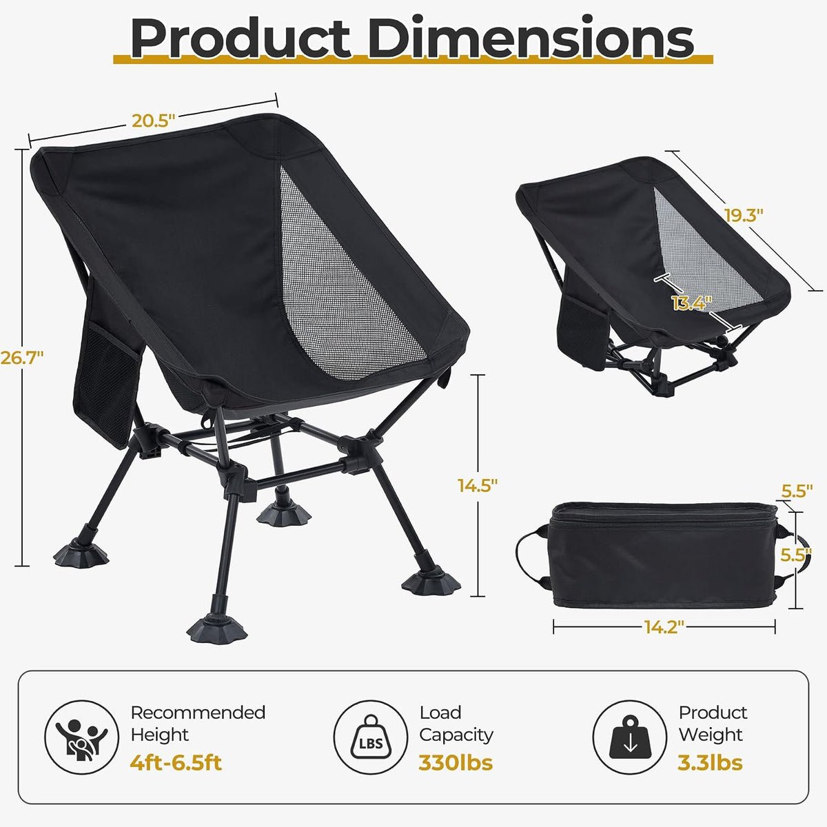 Lightweight Folding Backpacking Camping Chair for Hiking, Beach