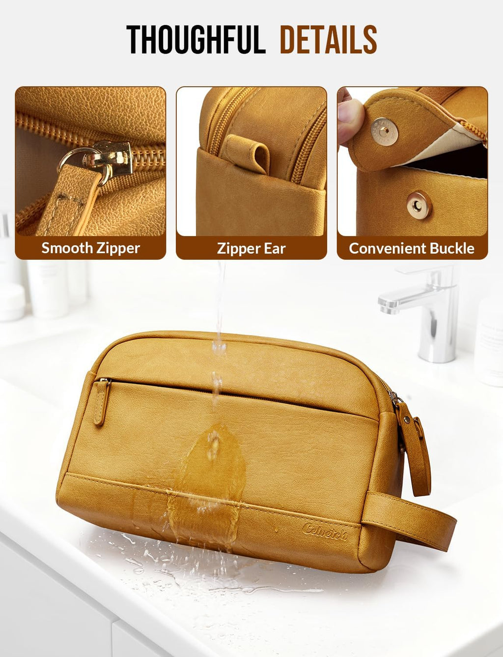 PU Leather Toiletry Bag for Men, Yellow
