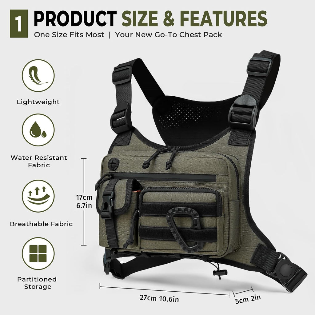 Muserise Outdoor Chest Bag For Men and Women, Tactical Vest For Running, Cycling, EDC Chest Pack Rig For Sports and Workouts