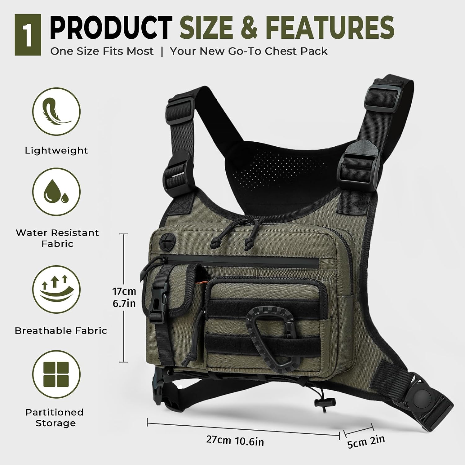 Muserise Outdoor Chest Bag For Men and Women, Tactical Vest For Running, Cycling, EDC Chest Pack Rig For Sports and Workouts