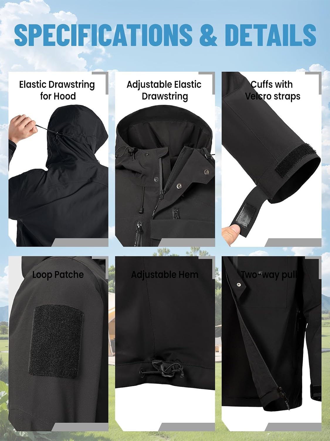 Men's Waterproof Tactical Jacket Lightweight Hooded Raincoat Stain Resistant Breathable Outdoor Shell