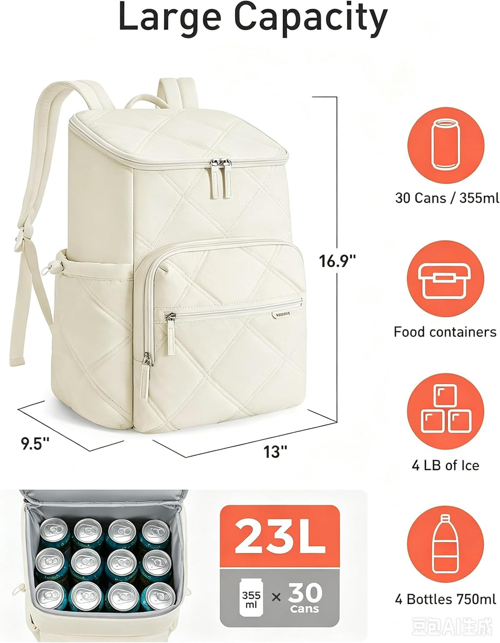 TOURIT Insulated Backpack Cooler: 30 Cans Waterproof Leakproof Soft Cooler Bag Beach Travel Picnic Camping