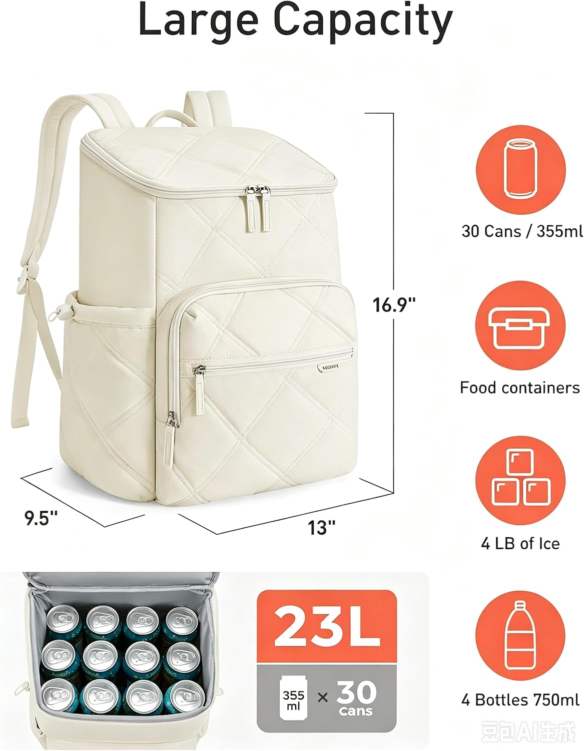 TOURIT Insulated Backpack Cooler: 30 Cans Waterproof Leakproof Soft Cooler Bag Beach Travel Picnic Camping