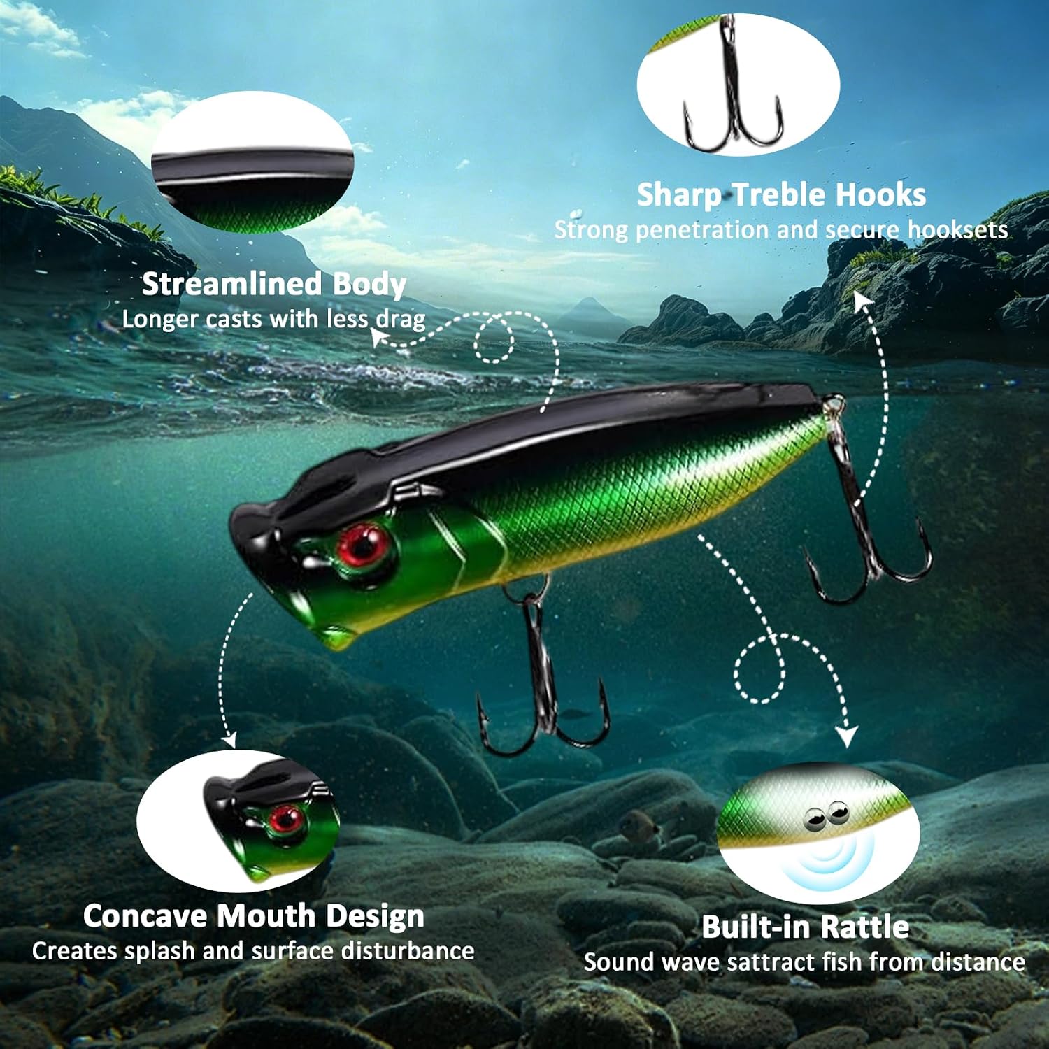 FONMANG Fishing Lures - Tackle Box with Tackle Included, Fishing Kit with VIBs, Frogs, Minnows, Soft Baits, Hooks & Weights Accessories, Freshwater Lure Kit for Bass Walleye Trout