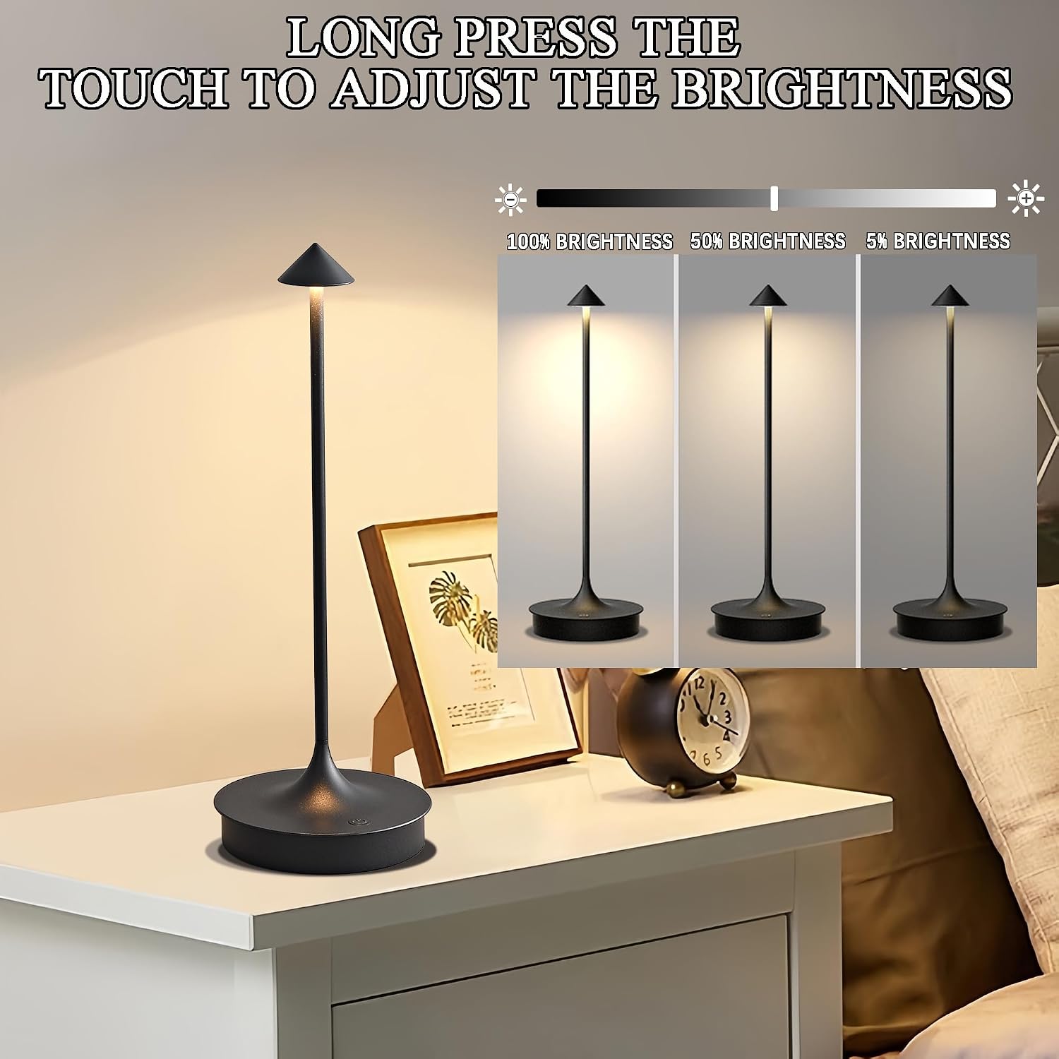 Cordless Table Lamps Rechargeable, Black 2PC