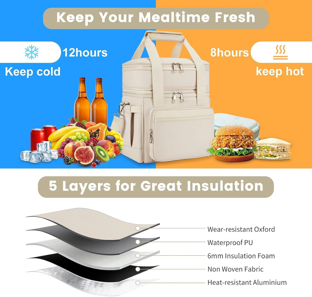 holuxer Lunch Bag for Women - Expandable Double Deck Lunch Box