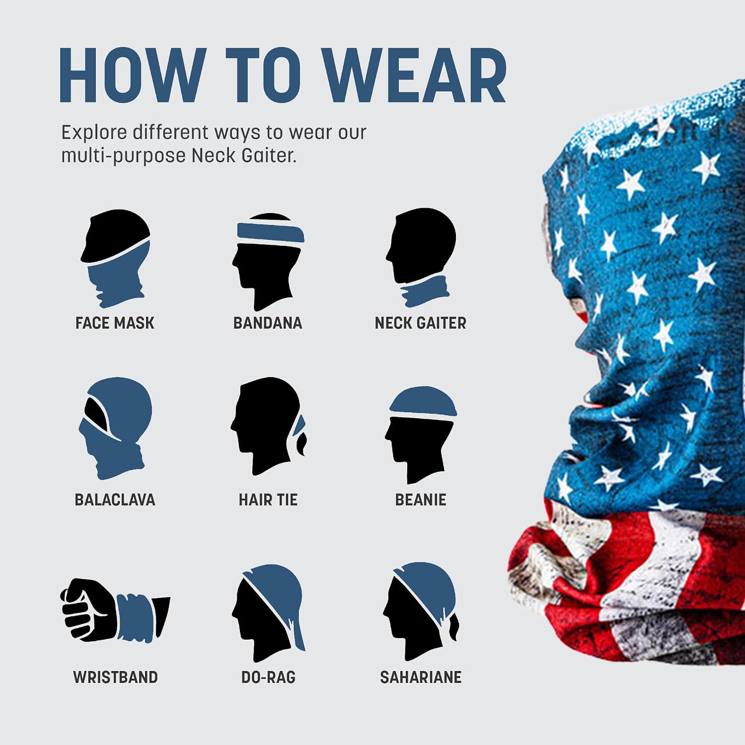 S A Soul of Adventure 5-Pack UV Face Shield | UV 30+ Multipurpose Neck Gaiter Balaclava for Adults | Multiple Color Packs