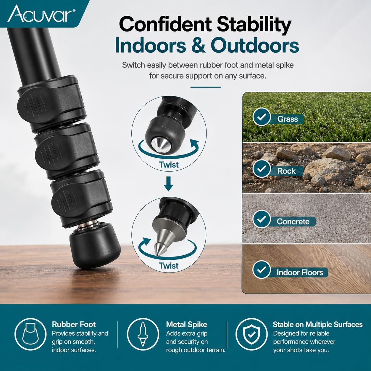 Acuvar 62 Inch Photography Monopod with Safety Strap – Lightweight Aluminum Camera Monopod for Travel & Outdoor Shooting