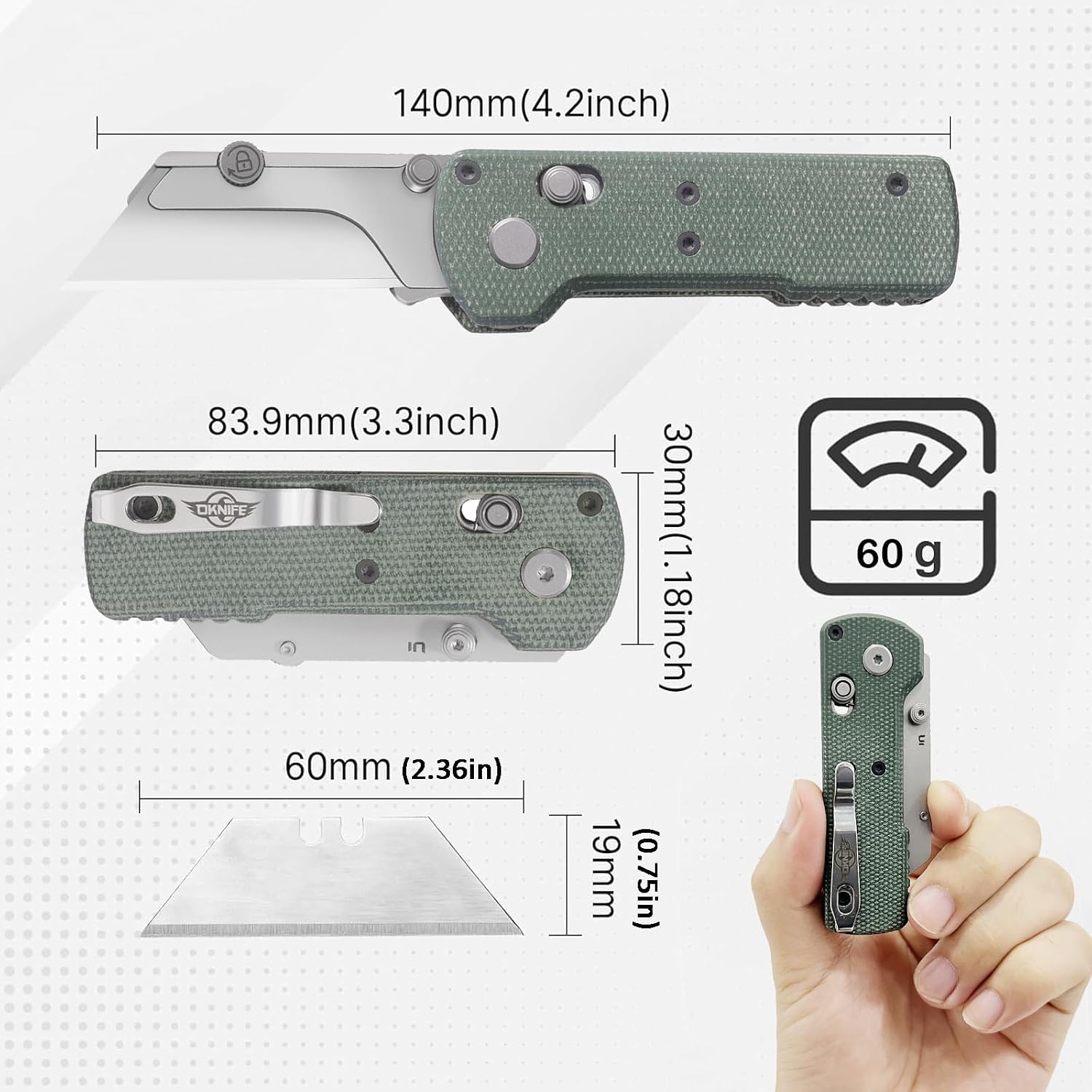 OKNIFE Otacle U1 Folding Utility Knife with Quick Change Blade & Rail Lock
