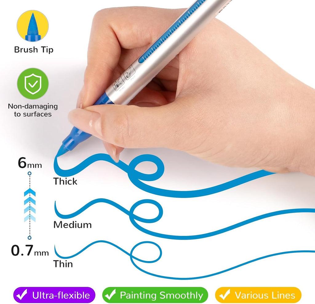 HOTU Long Lasting Acrylic Paint Markers Brush Tip 18 Colors, Automatic Ink Control Acrylic Markers for Adults Coloring Book No bleeding, Paint Pens for Rock Painting Fabric Wood Eggs DIY Crafts