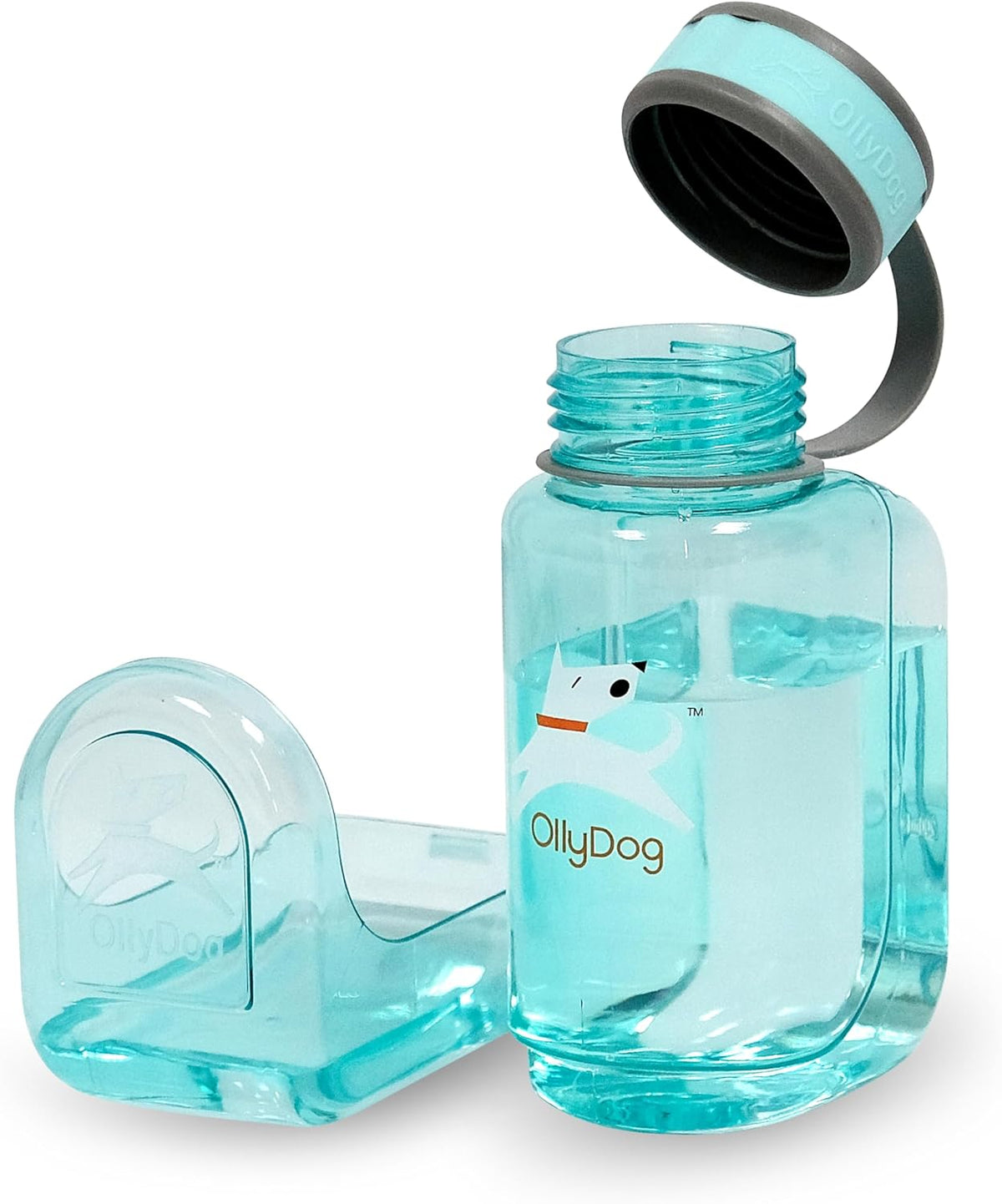 OllyDog OllyBottle Tritan Water Bottle with Detachable Dog Bowl | BPA Free Leakproof | 20oz | Share Water with Your Dog | Hiking Travel Camping (600ML, Aqua Blue)