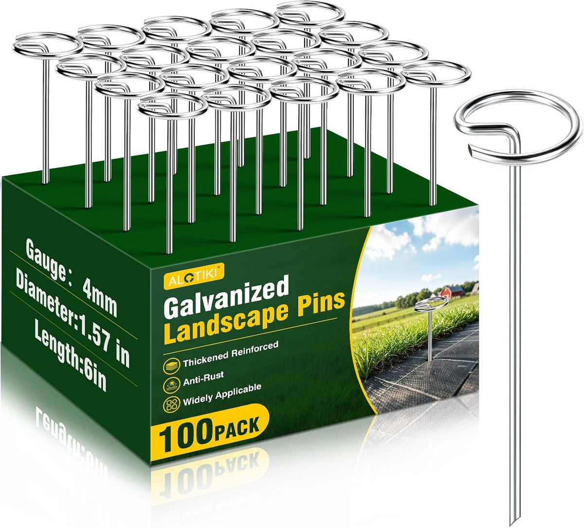 ALOTIKI Landscape Staples, 100Pcs 6 Inch Galvanized Landscape Fabric Stakes