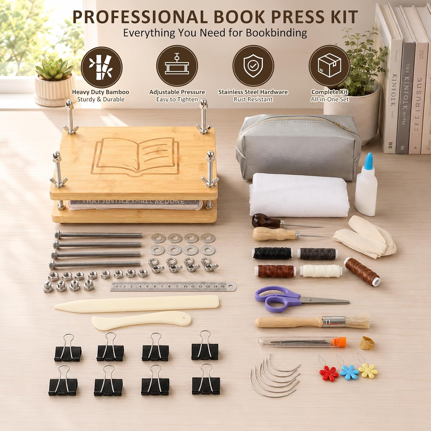 MeRGBWLife Book Binding Kit with Book Press, Complete Bookbinding Tools Set for DIY Book Repair, Journal Making & Crafts, Portable Easy Assembly (7.9" x 11.6")