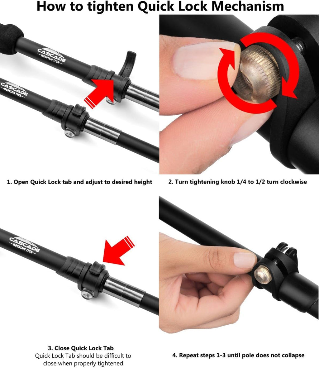 Cascade Mountain Tech Trekking Poles - Carbon Fiber Folding Walking Sticks with Quick Adjustable Locks, Black (Set of 2)
