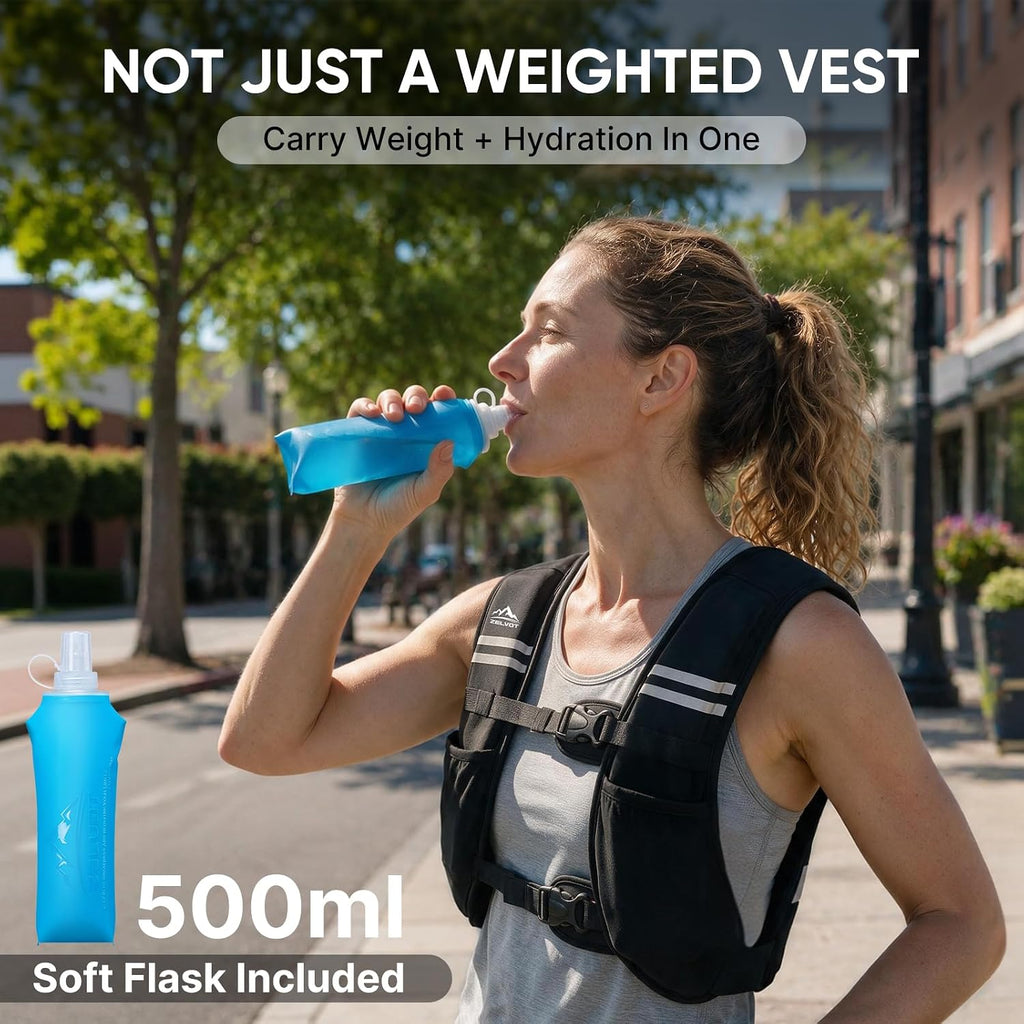 Zelvot Weighted Vest with 500ml Soft Flask and Phone Holder, 8lb/12lb/16lb