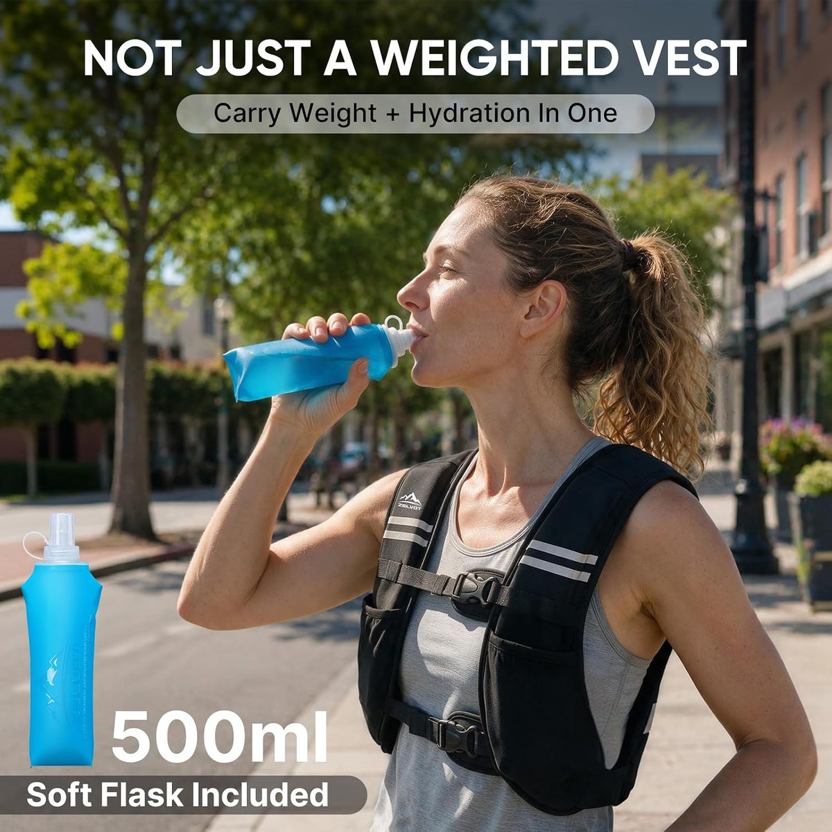 Zelvot Weighted Vest with 500ml Soft Flask and Phone Holder, 8lb/12lb/16lb