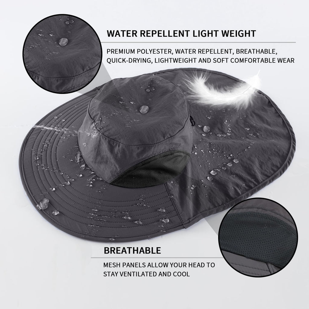 Home Prefer Outdoor UPF50+ Sun Hat Wide Brim Mesh Fishing Hat with Neck Flap