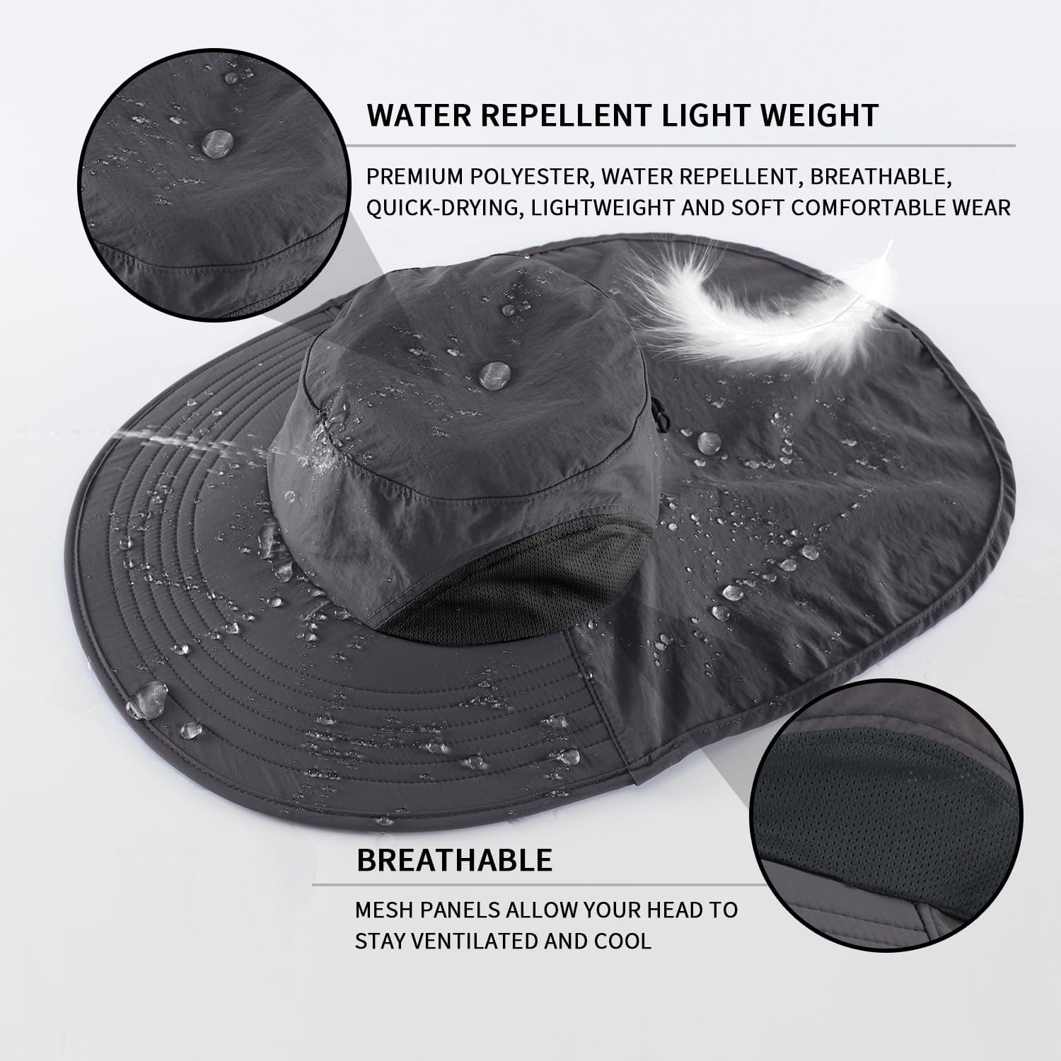 Home Prefer Outdoor UPF50+ Sun Hat Wide Brim Mesh Fishing Hat with Neck Flap