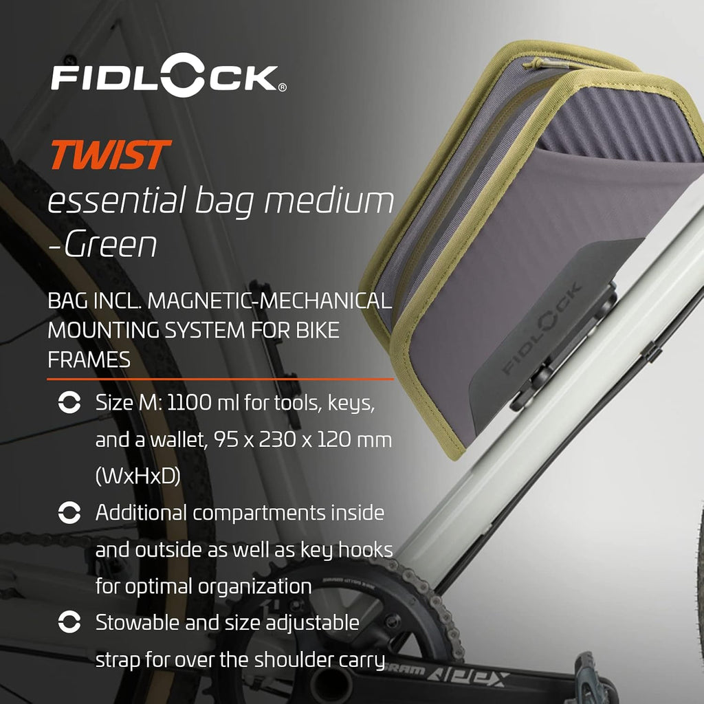 FIDLOCK Twist Essential Bag with Bike Base For Frame Triangle, Green, M