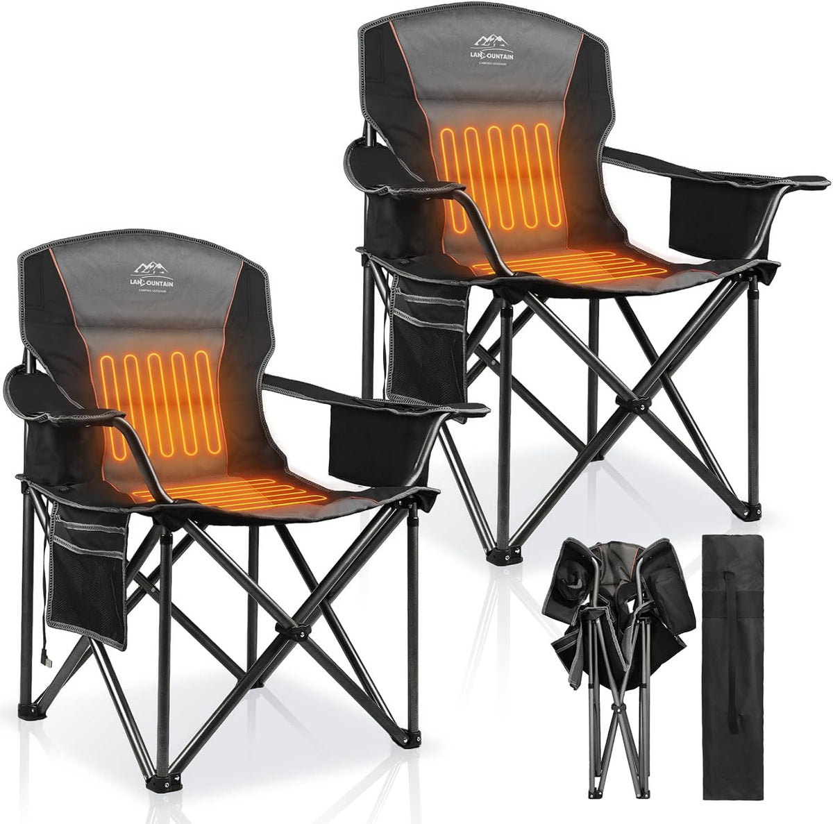 Oversized Padded Camping Chairs for Adults,Heavy Duty Support 400 Lbs,Folding Portable Lawn Chair w/Cup Holder,Cooler Bag,Side Pocket,Perfect for Outdoor Picnic,Hiking(Blue)