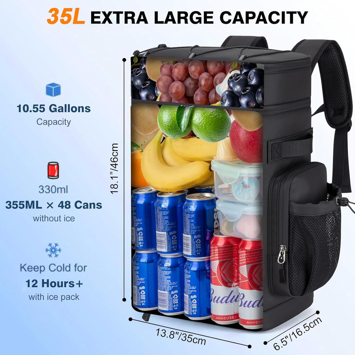 Insulated Leakproof Cooler Backpack,Double Deck Bag,48 Cans,35L