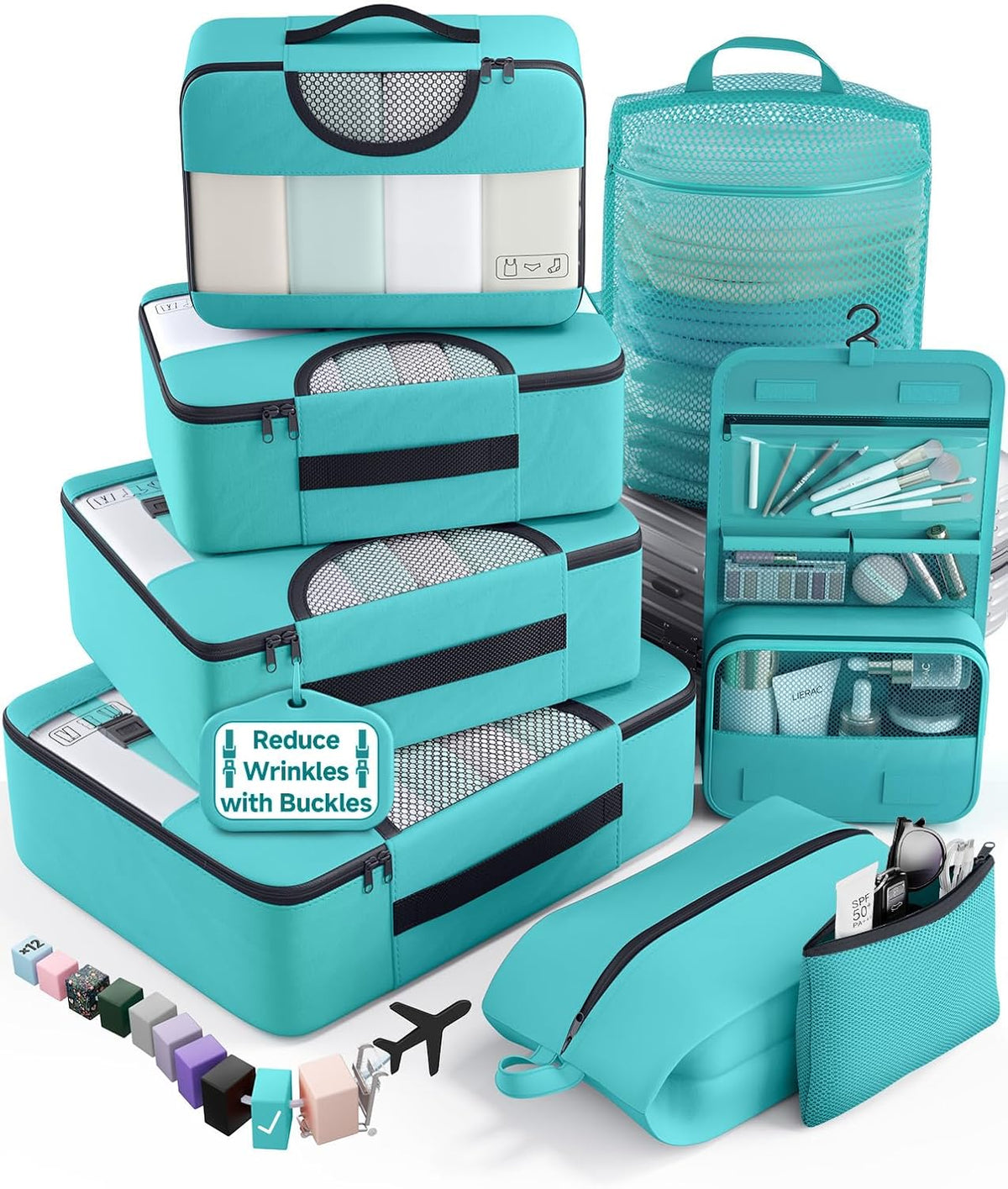 Veken 8 Set Packing Cubes for Travel Essentials, Suitcase Organizer Bags in 4 Sizes, Carry-On Luggage Accessories with Laundry Bag, Airplane Must Have, Gifts for Women Men