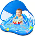 Baby Play Mat with Sprinkler, Pool Floats with Canopy for Age 6-36 Months | Inflatable Kiddie Pool with Backrest & Stackable Rings Water Sprinkler for Kids Outdoor Water Play Toys,Backyard Water Games