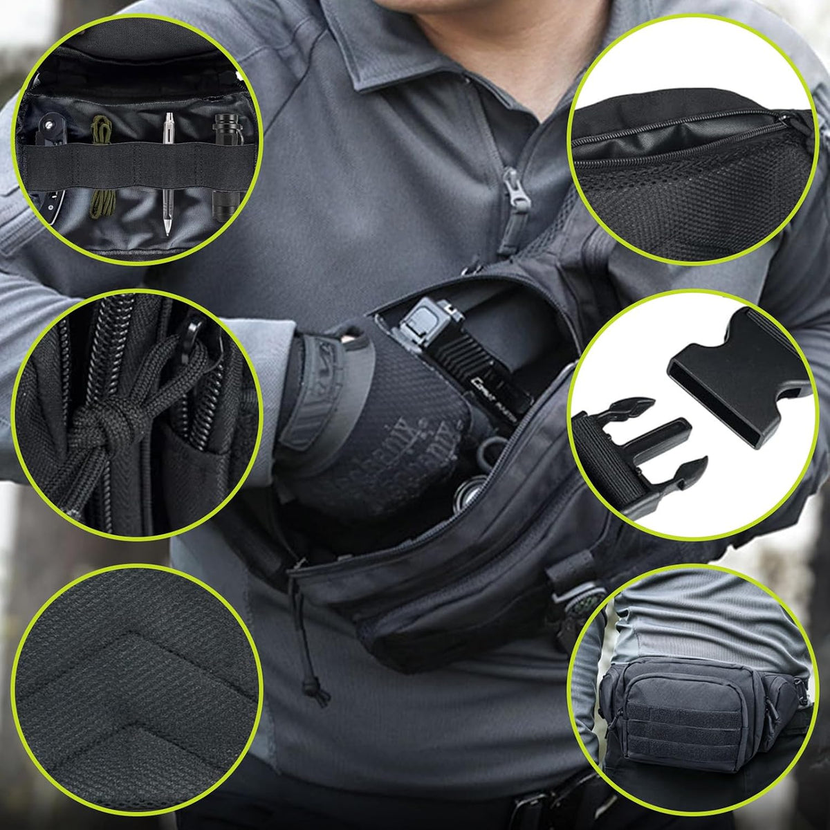 Tactical Fanny Pack for Men,800D Oxford Fabric Fanny Pack for Men,Fanny Packs Man for Hiking Climbing,Fishing,Cycling,Hunting,Adjustable Conceal Carry Tactical Fanny Packs(Black)