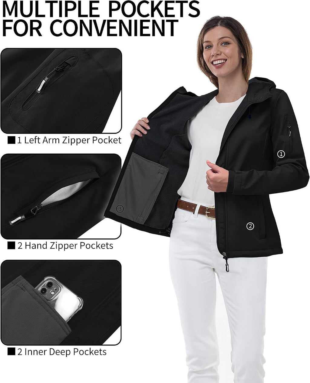 Outdoor Ventures Women's Softshell Jacket Fleece Lined Waterproof Rain Coat