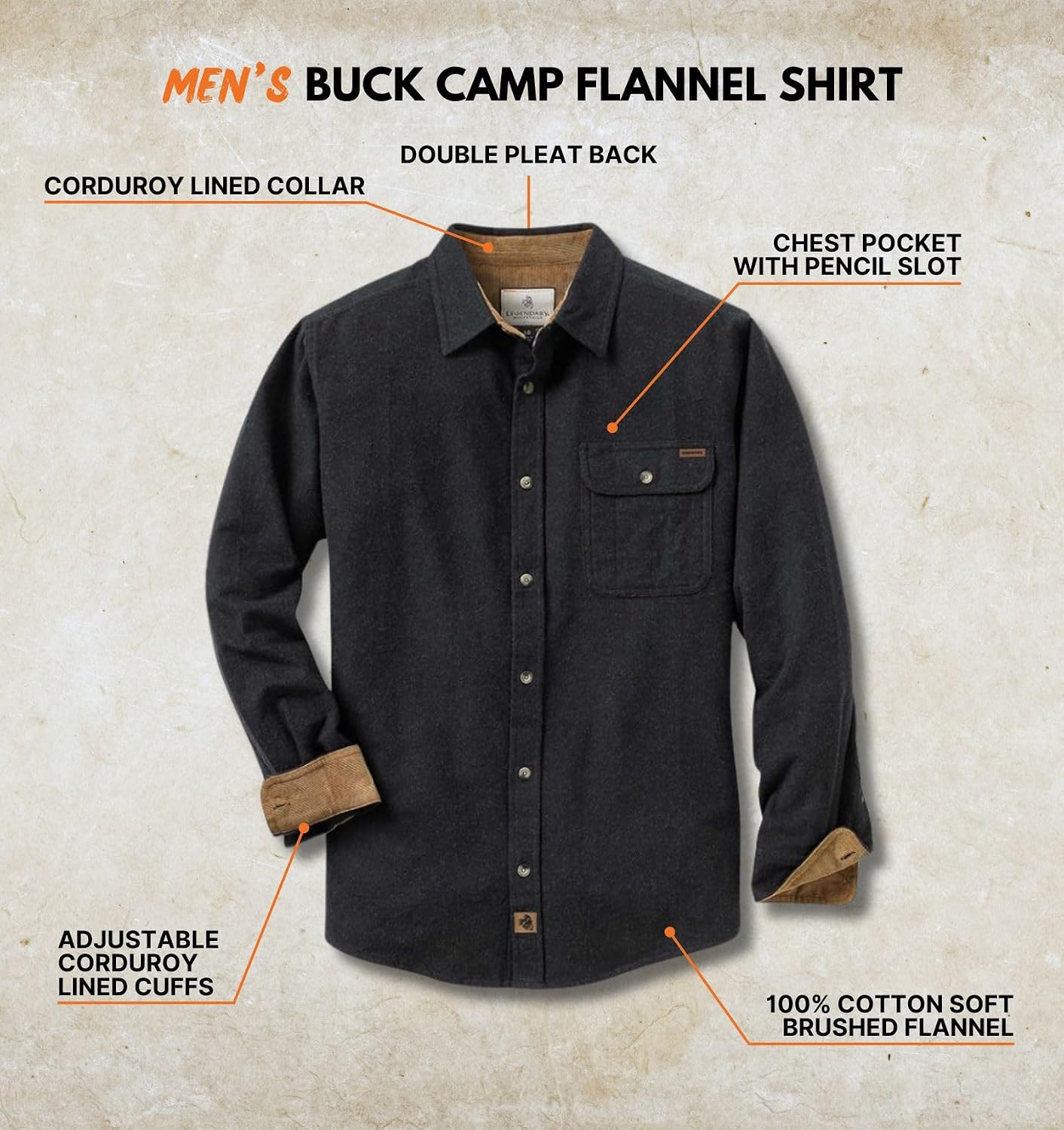 Legendary Whitetails Mens Flannel Long Sleeve Button Down 100% Cotton Shirt
