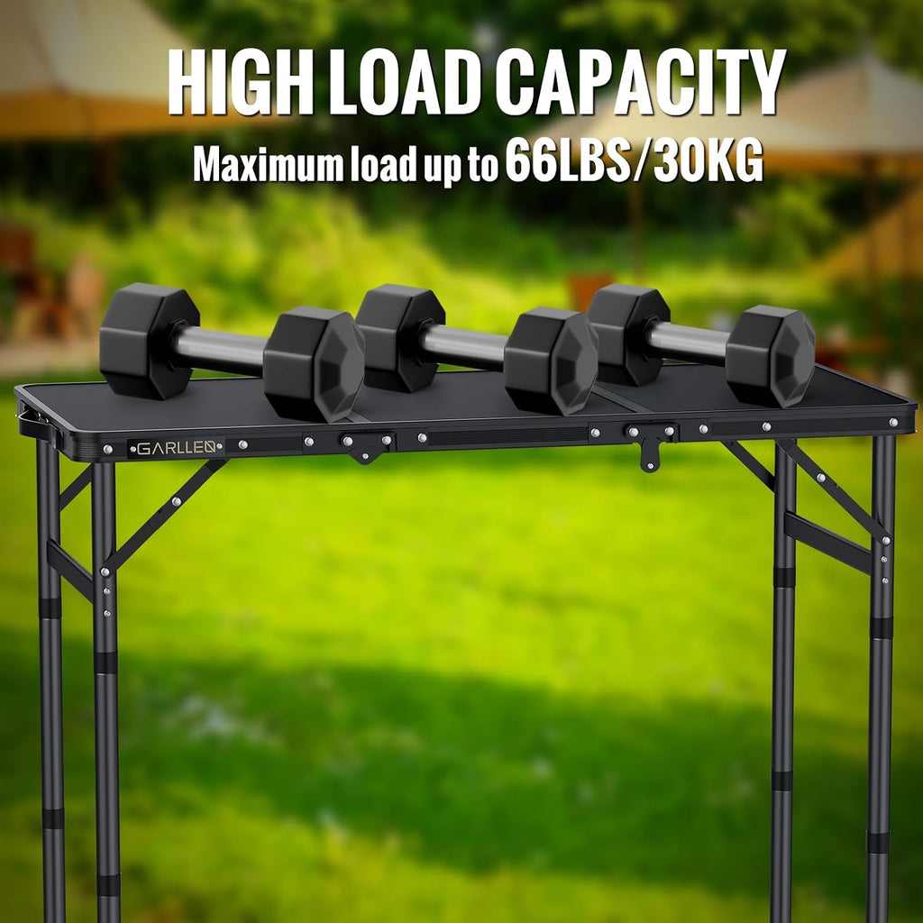 GARLLEN Folding Camping Table 34.2" Lx15.7 W, 3 Adjustable Height Max 27.5"