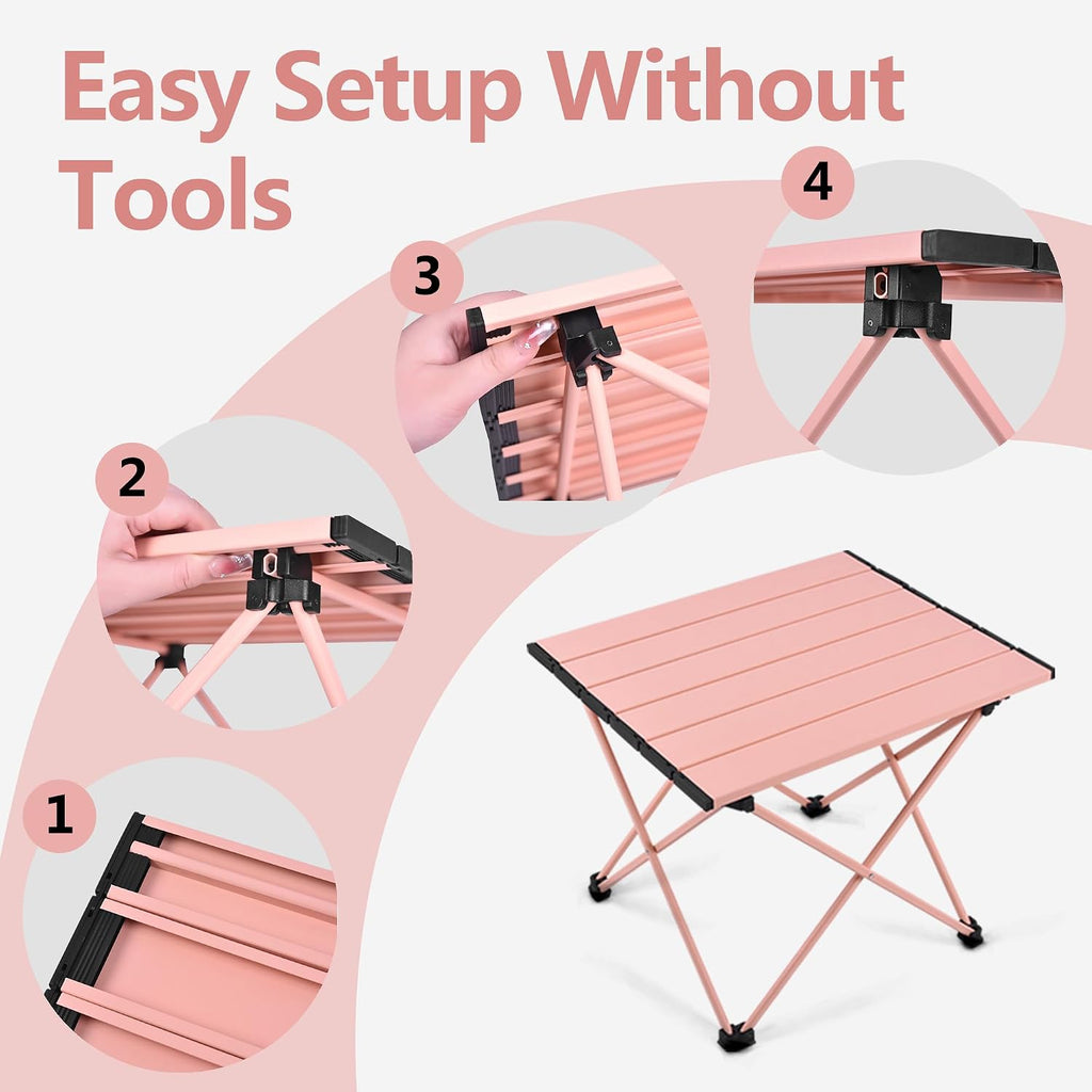 Grope Portable Beach Table for Sand, Folding Camping Table (Pink-S)