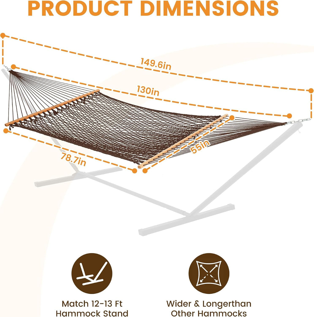Lazy Daze Double Handwoven Rope Hammock for Outdoor Fits 12-13 Ft Stand