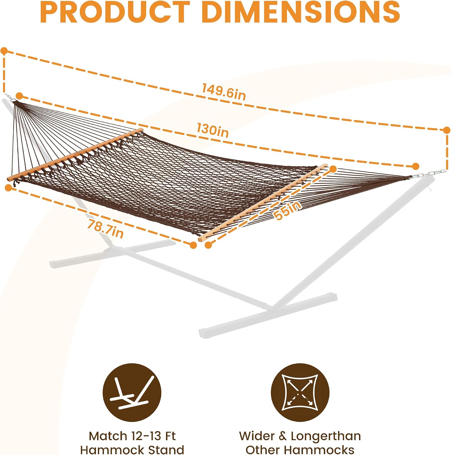 Lazy Daze Double Handwoven Rope Hammock for Outdoor Fits 12-13 Ft Stand
