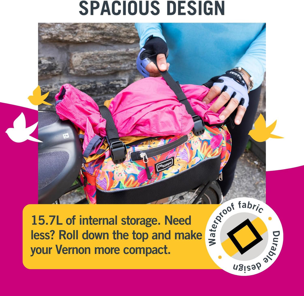 Po Campo Vernon MIK Bike Trunk Bag for Rear Rack - 15.7L Waterproof Bicycle Cargo Bag with MIK Click System - Roll Top - 10 Pockets – Reflective - Fits MIK Bike & E-Bike Racks