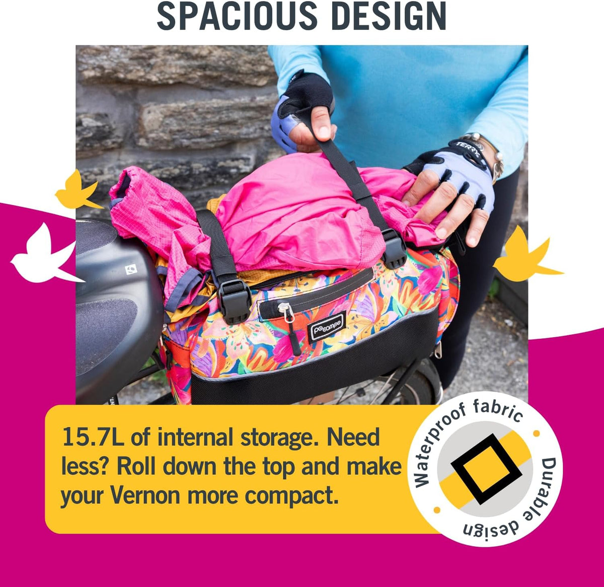 Po Campo Vernon MIK Bike Trunk Bag for Rear Rack - 15.7L Waterproof Bicycle Cargo Bag with MIK Click System - Roll Top - 10 Pockets – Reflective - Fits MIK Bike & E-Bike Racks